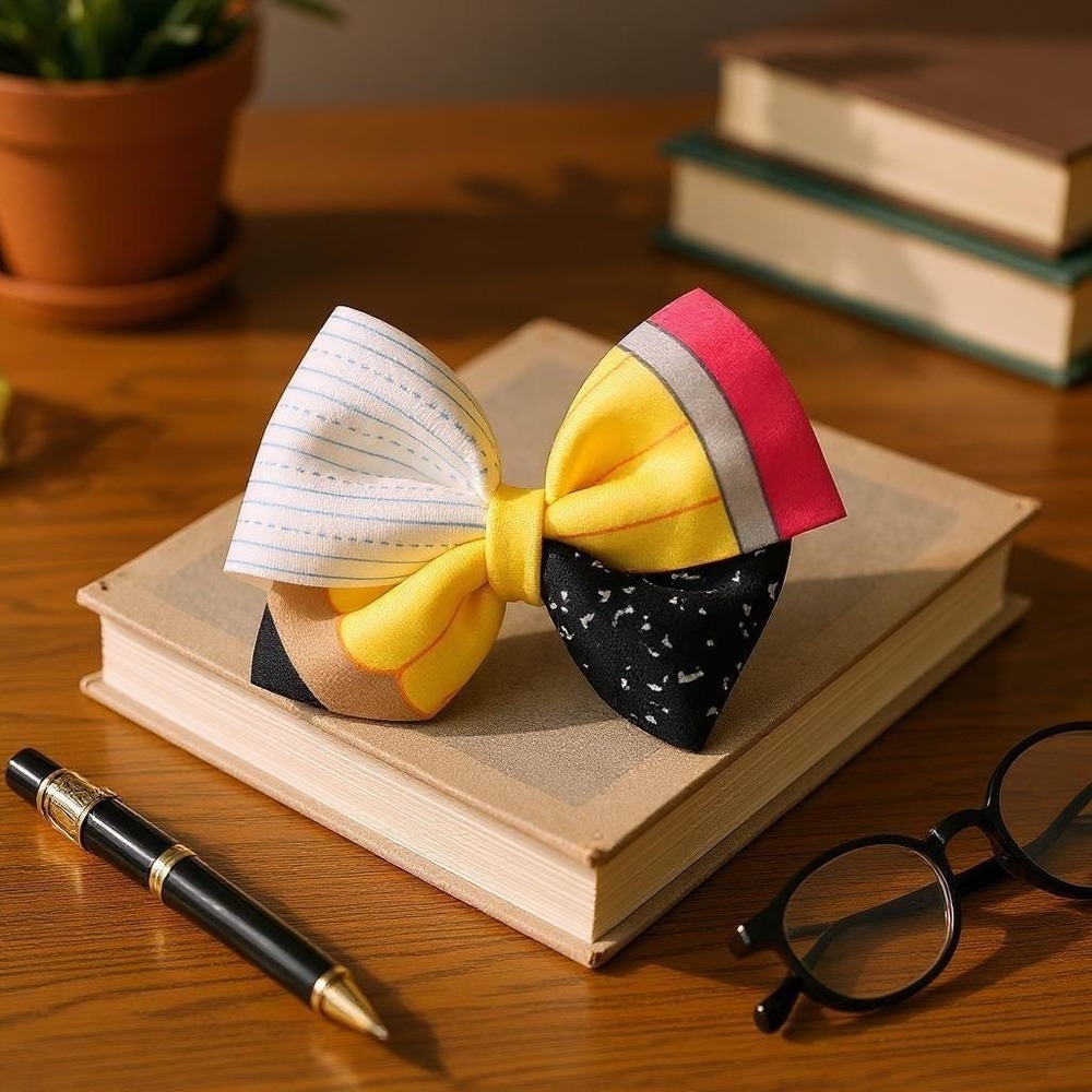 Back to School Hair Bow – Notebook, Pencil & Crayon Themed Bow – School Bow